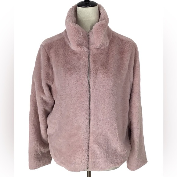 Fair Haven Blush Pink Faux Fur High Neck Zippered Jacket NEW - Picture 1 of 7